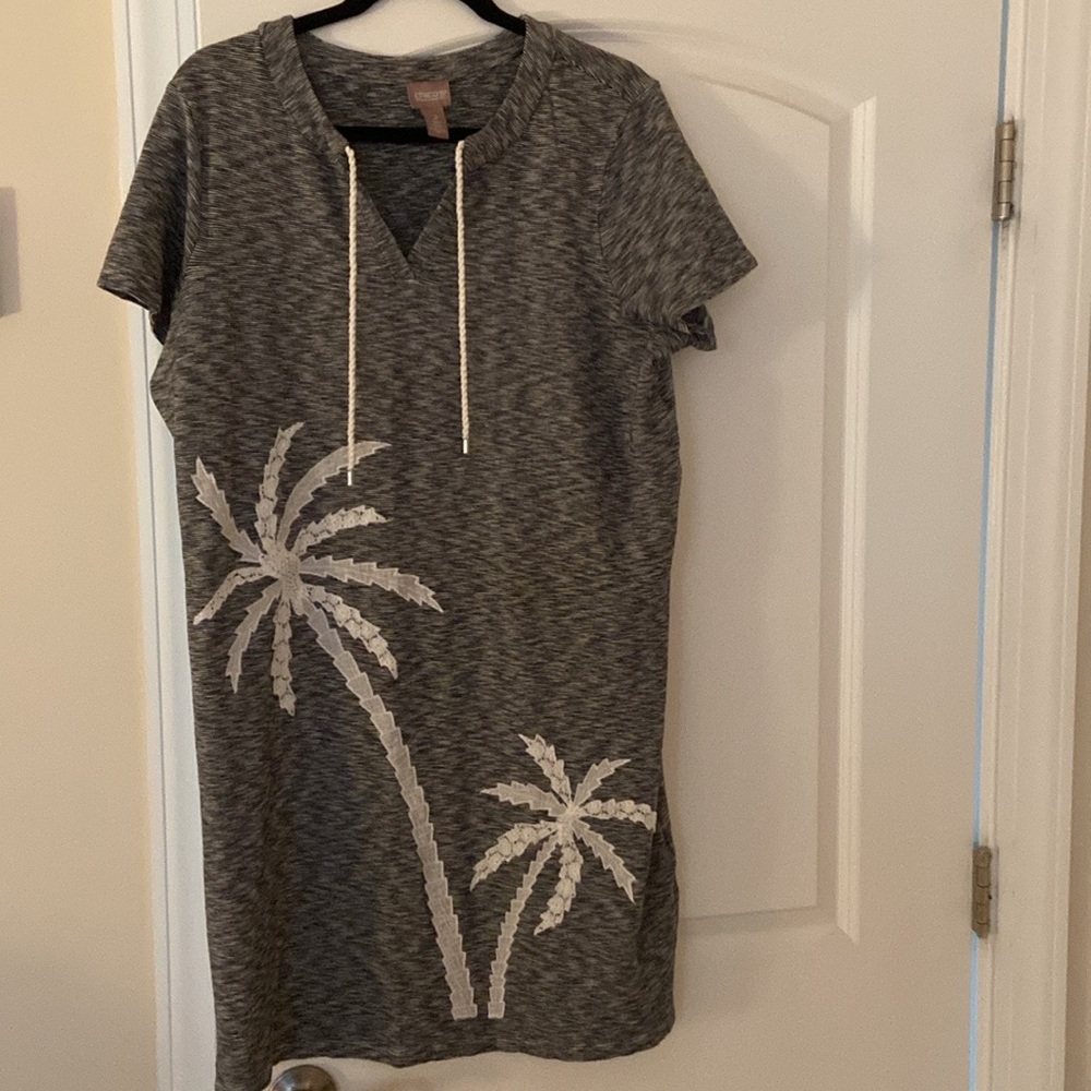 Chico's Black V-Neck Mini Dress with Short Sleeves